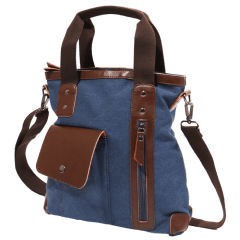 多袋復古風2用手提包【C8593】(深藍色)